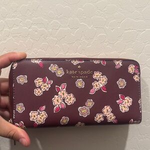 Kate Spade Burgundy Wallet with Floral Design